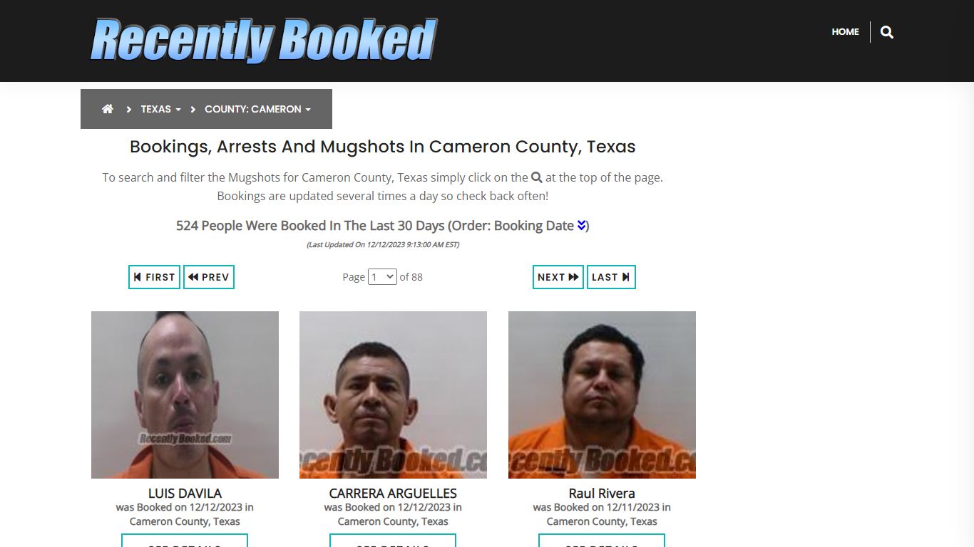 Recent bookings, Arrests, Mugshots in Cameron County, Texas